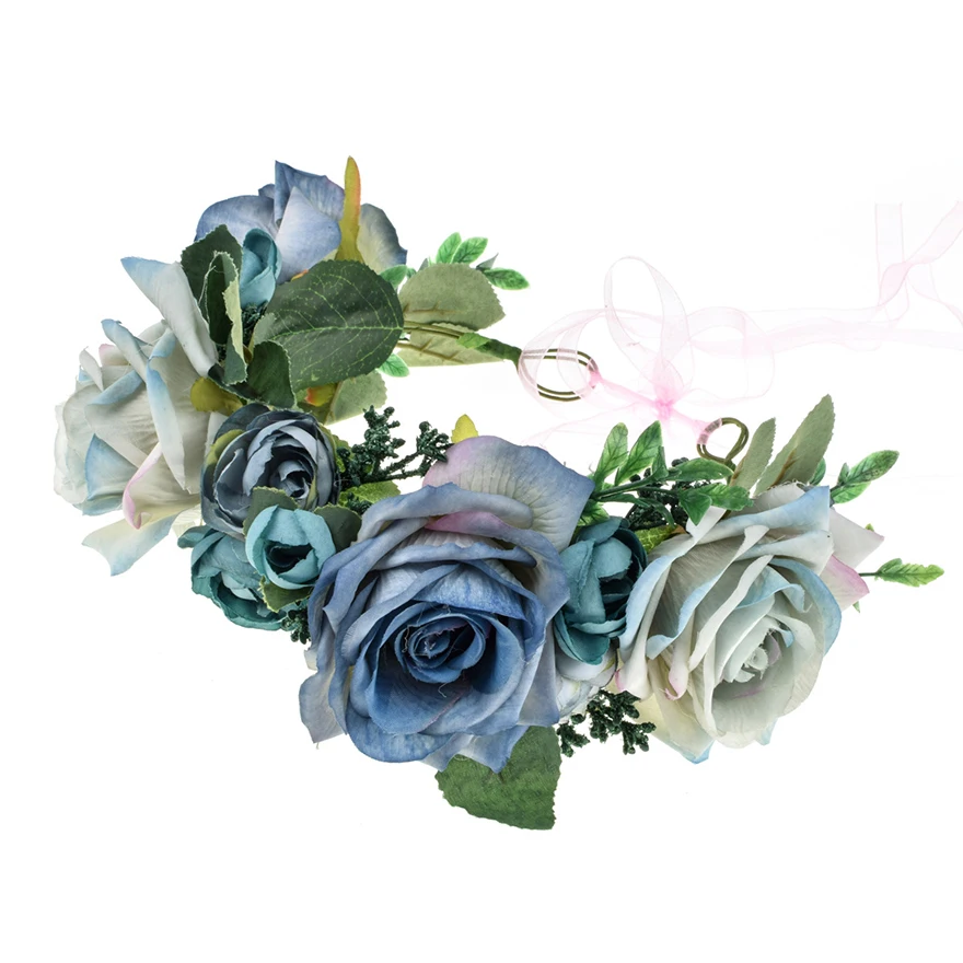 Molans New Stimulated Big Rose Wreath Braide Tiaras Hair Accessories Hawaiian Holiday Flower Corwn Women Wedding Floral Garlands