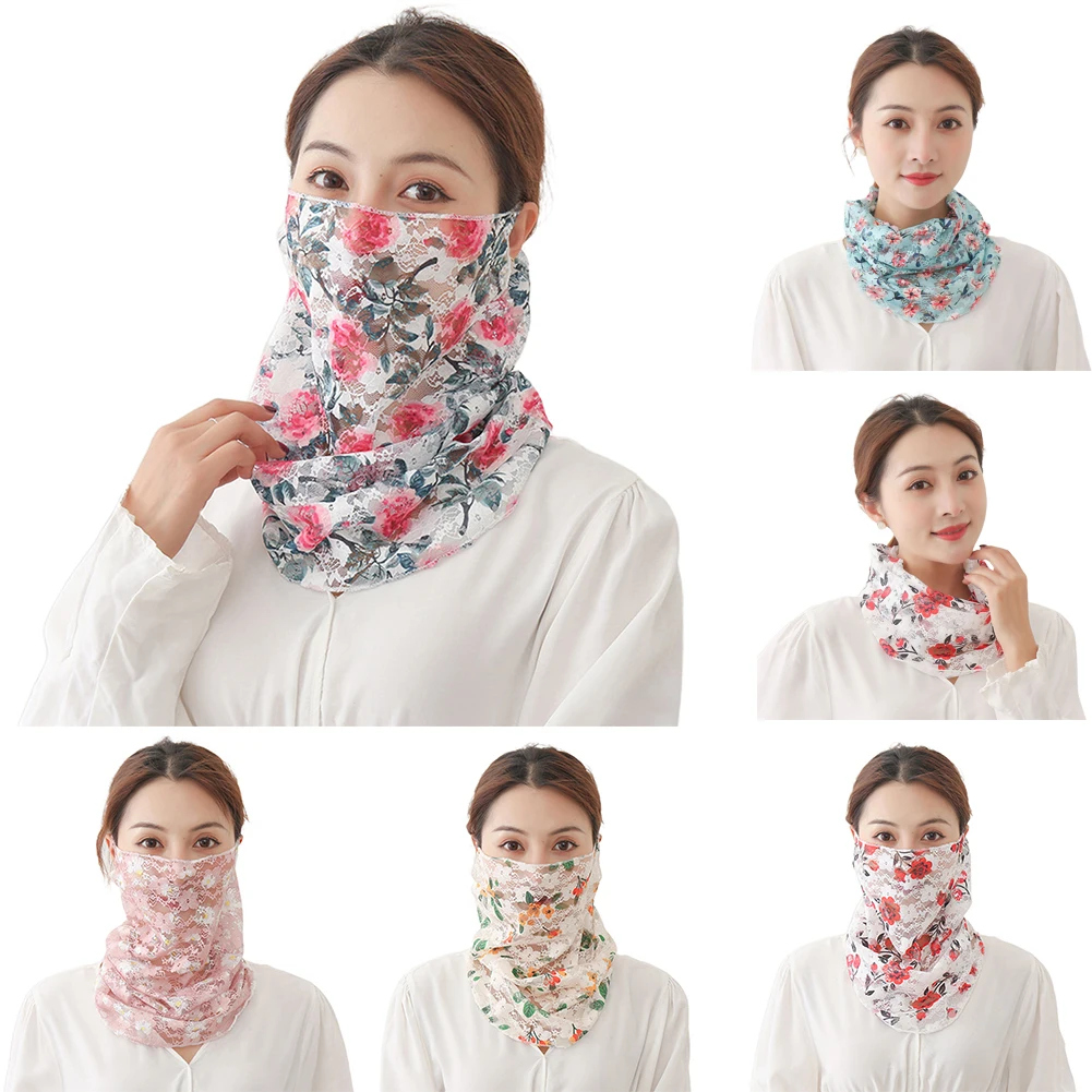 

New Style Cycling Face Mask Summer Silk Scarf Sun Women Floral Print Breathable Anti-UV Face Cover Neck Gaiter Headband Scarf