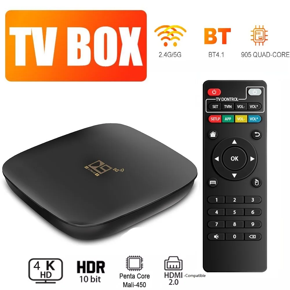 Приставка Смарт-ТВ D9 Android 10 HD 4K 1080P H.265 4 ядра 2 ГГц 5 Wi-Fi Bluetooth | Электроника