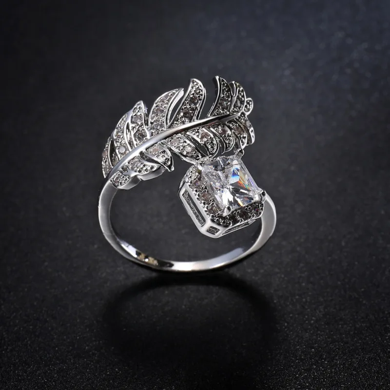 

Anillos Yuzuk 925 Sterling Silver Feather Rings For Women Cute Zircon Round Geometric Wedding Fine Jewelry Special Gift