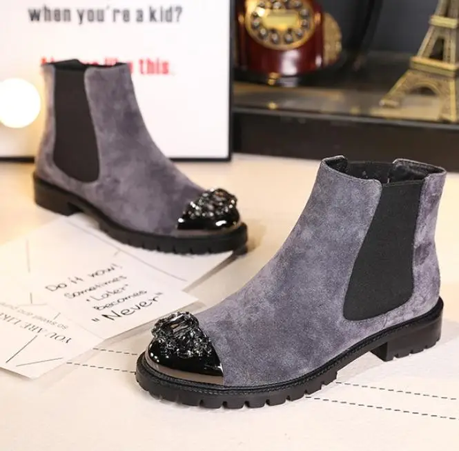As Pic Женские зимние ботинки; Botas Mujer; кожаные женские ботильоны со стразами; Sapato Feminin; женская обувь с круглым носком; Zapatos De Mujer - Цвет: As Pic