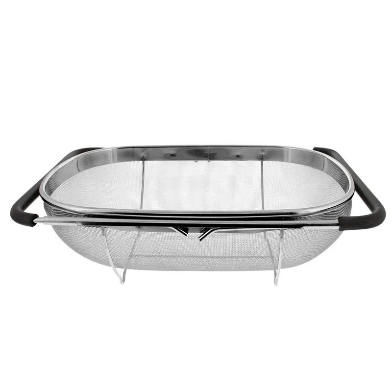 

Premium Quality Over The Sink Stainless Steel Oval Colander with Fine Mesh 6 Quart Strainer Basket & Expandable Rubber Grip Hand