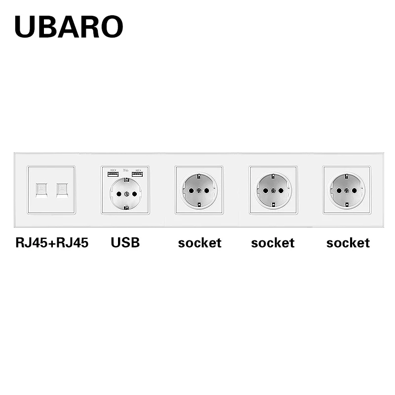 

Розетка настенная со стеклянной панелью, RJ45/RJ11/ TV, 16 А