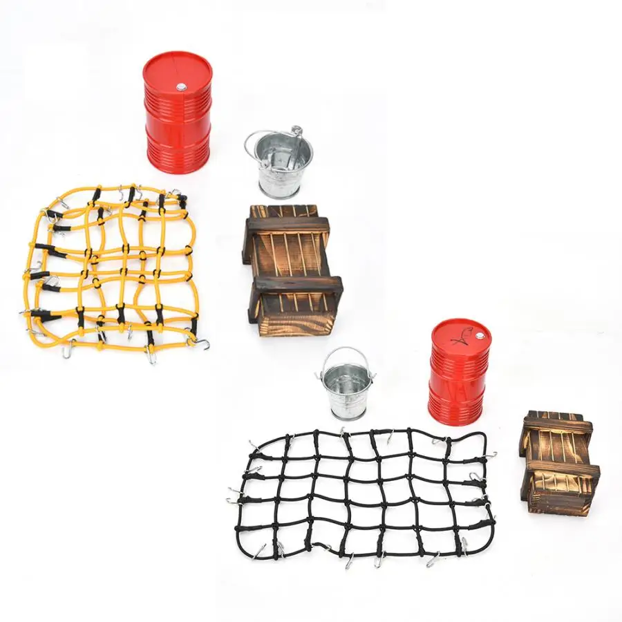 4 in 1 Luggage Net/Oil Can/Wooden Box/Metal Bucket RC Accessories Kit Fit for KM2/D90/SCX10/90046 1/10 Crawler Car | Игрушки и хобби