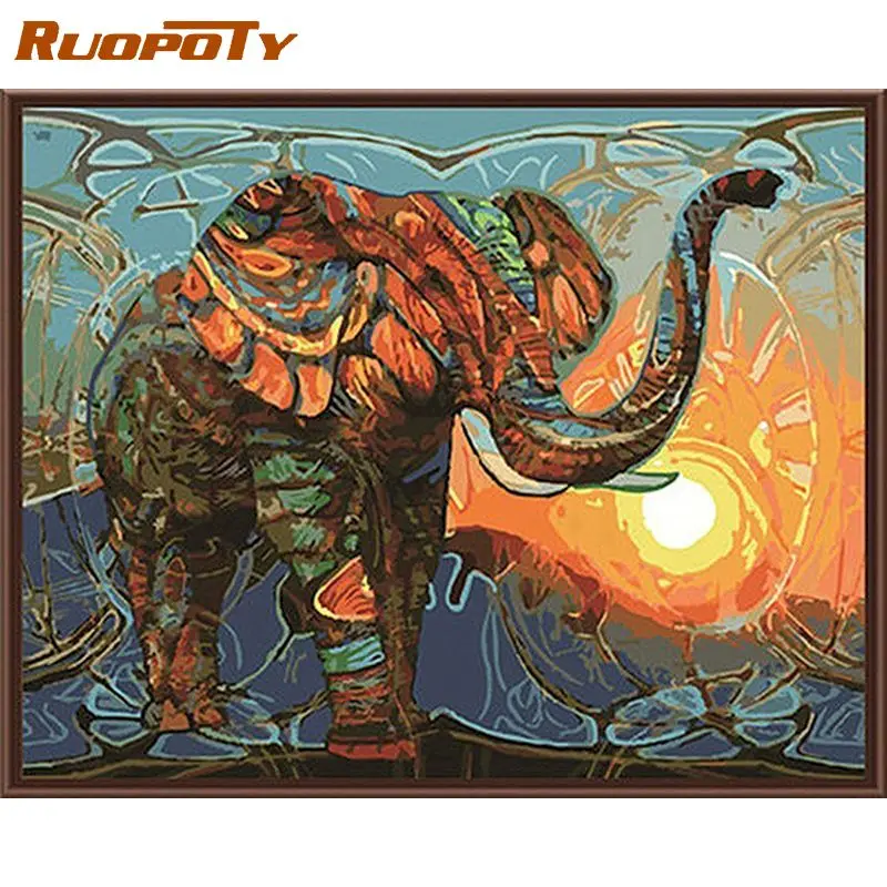 RUOPOTY слон животные DIY Набор для рисования по номерам Акриловая Краска на холсте