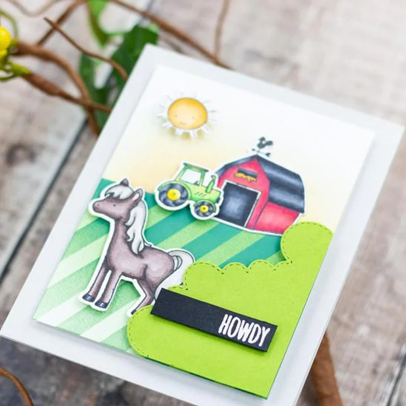 Прозрачные штампы QWELL 4*6 дюймов корова лошадь коза свинка курица брат сарай