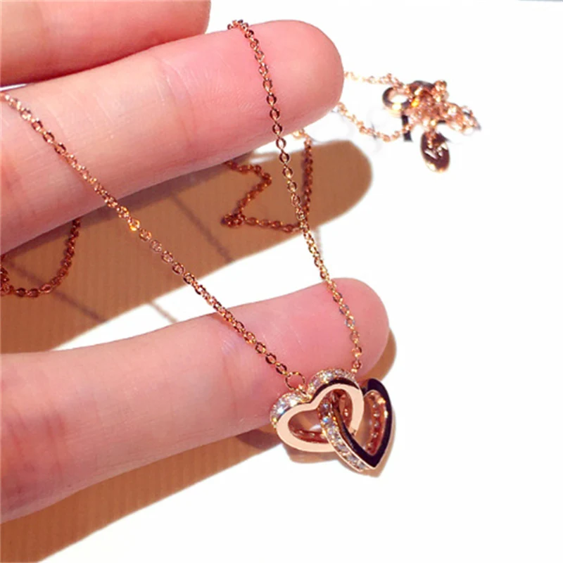 

New Fashion Design Heart Pendant Necklaces Rhinestone Clavicle Necklaces Jewelry