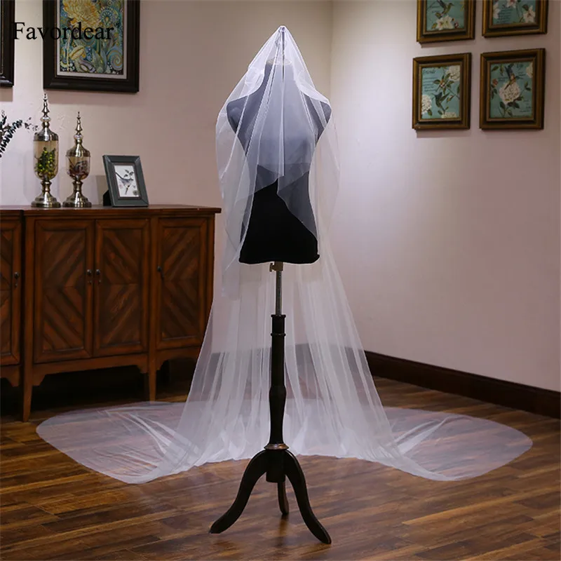 Фата свадебная 2 слойная белая/цвета слоновой кости с гребнем 4 м|Свадебные вуали|