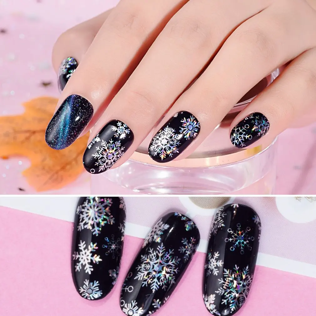 

Nail Star Paper Laser Magic Color Snowflake Nail Sticker Christmas Decal Black And White Transfer Printing Applique