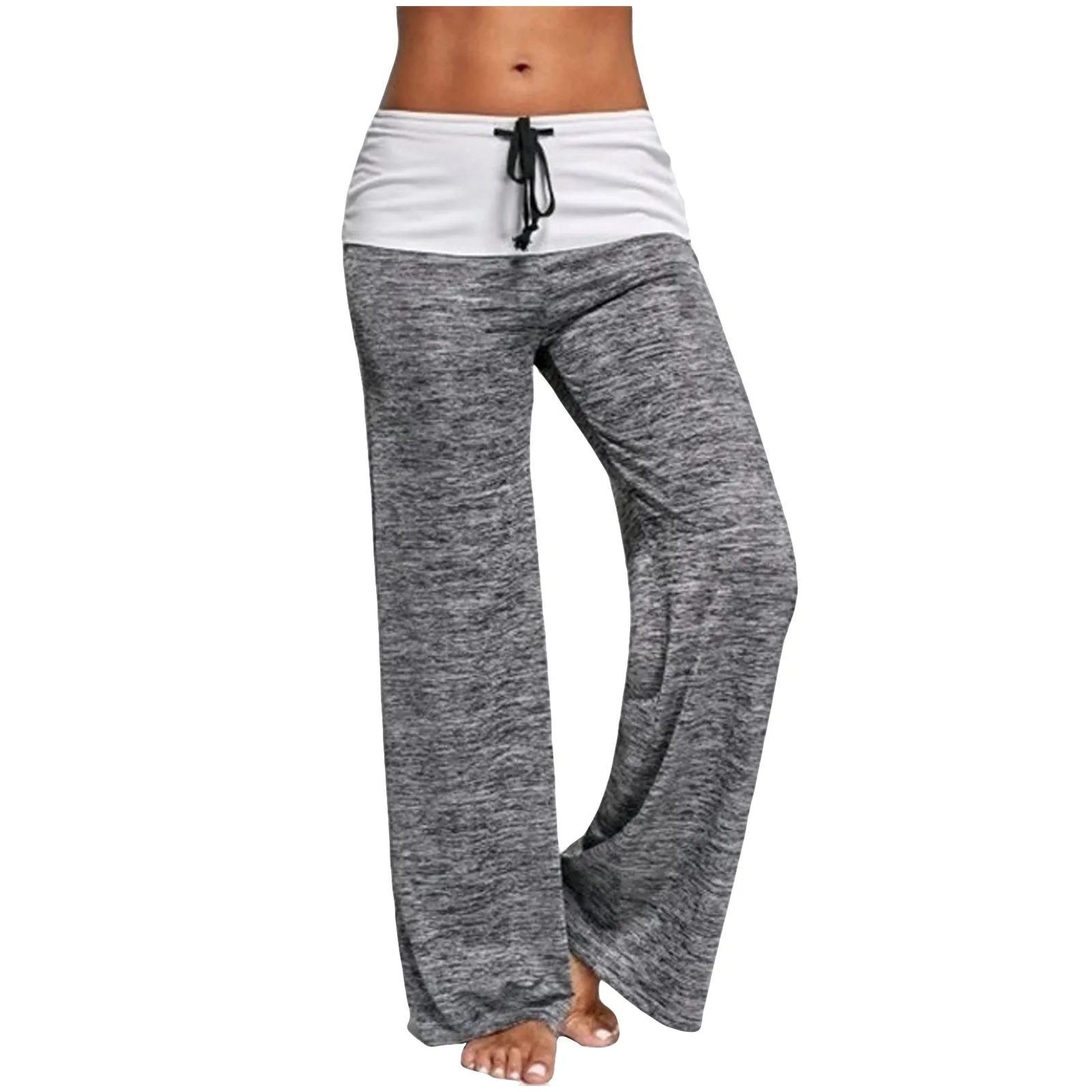 

Patchwork High-Waist Lace-Up Quick-Drying Outdoor Leisure Sports Exercise Yoga Trousers Wide-Leg Pants Ladies Clothing