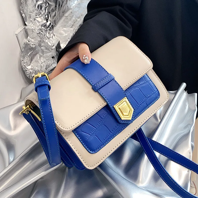 

Contrasting color high-quality bag female 2022 popular new trendy all-match messenger bag fashion shoulder bag small square bag