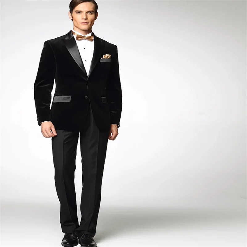 

Новинка 2020, высококачественный воротник, индивидуальный заказ, две пуговицы, черный костюм из 2 частей (джекетти-брюки), модный мужской костю...