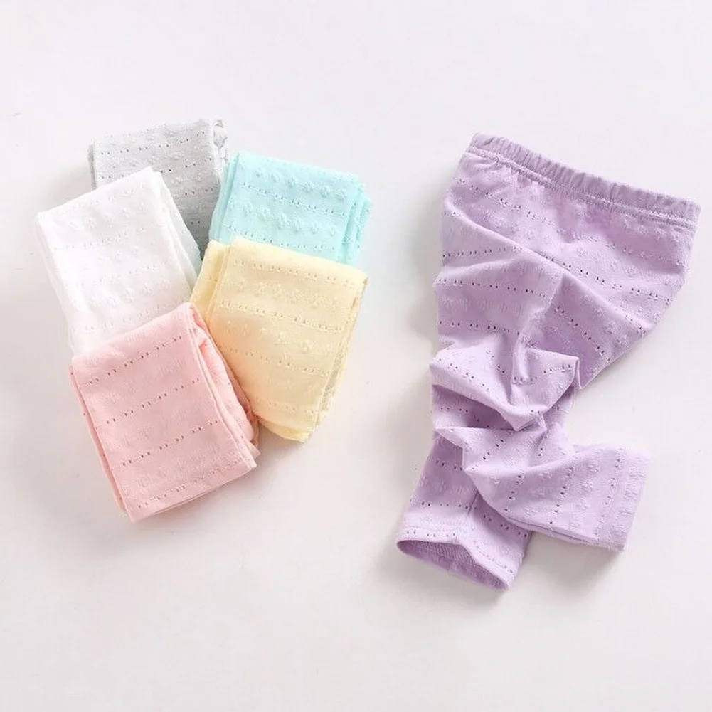

2021 Spring And Summer New Girls Hollow Thin Anti-Mosquito Pants Candy-Colored Feet Leggings 1-7Y