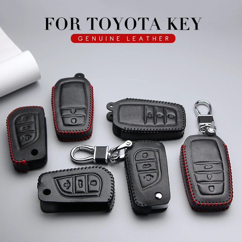 Кожаный чехол для автомобильных ключей брелок Toyota CHR Auris Vitz Aygo Prado Camry V70 RAV4 Fortuner 2019