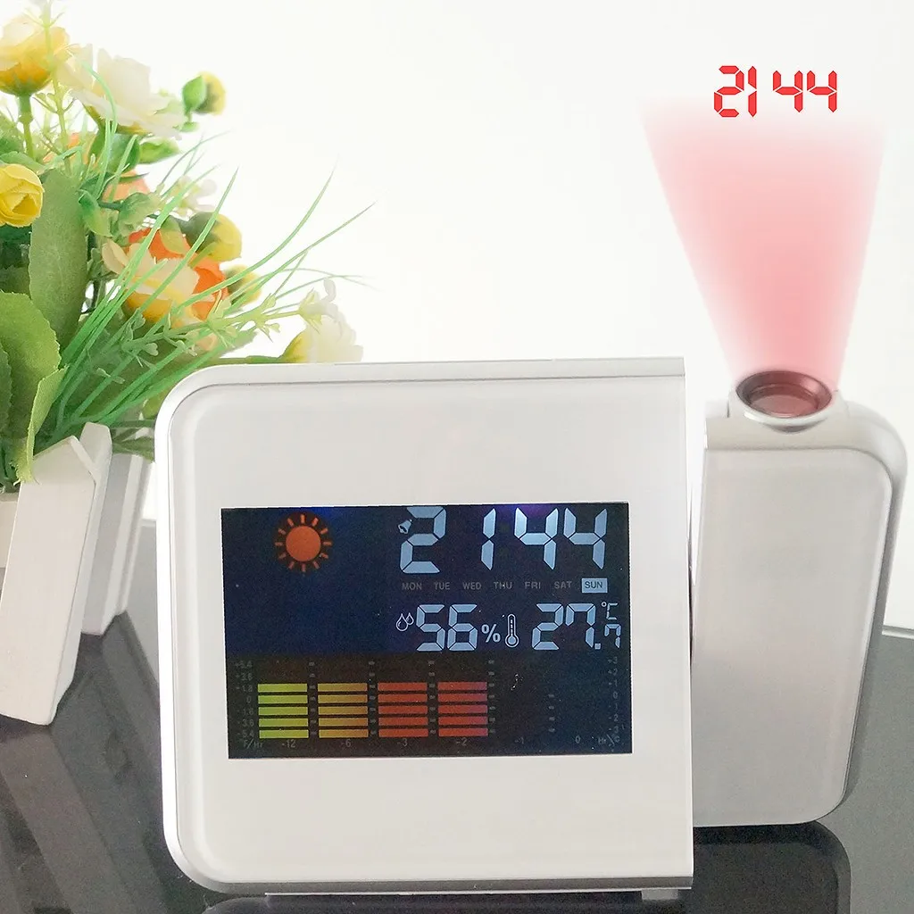 CARPRIE Projection Alarm Clock With Weather Station Thermometer Date Display USB Charger Snooze LED Digital | Электроника