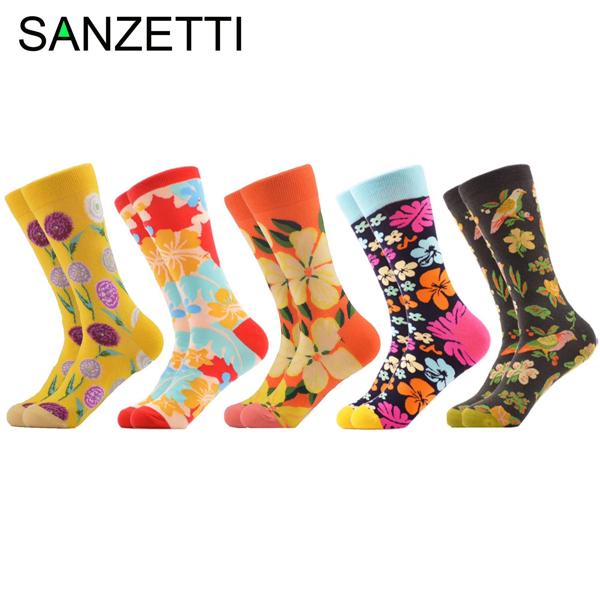 SANZETTI/5 пар мужских повседневных носков из чесаного хлопка с принтом в виде
