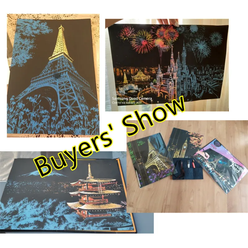 Pinturas para rascar de la ciudad, manualidades de arte, papel de descompresi&oacute;n, juguetes de dibujo, decoraci&oacute;n del hogar, imagen de Par&iacute;s y Londres, 41x28cm-4