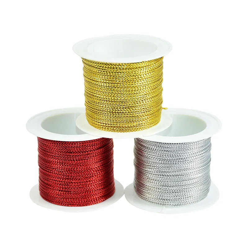 

20M/Roll 1mm Cords Gold Silver Red Thread Strap Ribbon Mettalic Yarn Braided Rope Non Slip Cord Line String Clothing Accessories