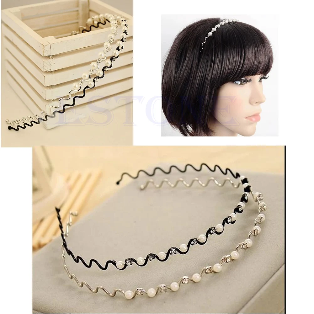 

Fashion Pretty Rhinestone and Imitation Pearl Hairpin Wave Hair Band Headband 652B