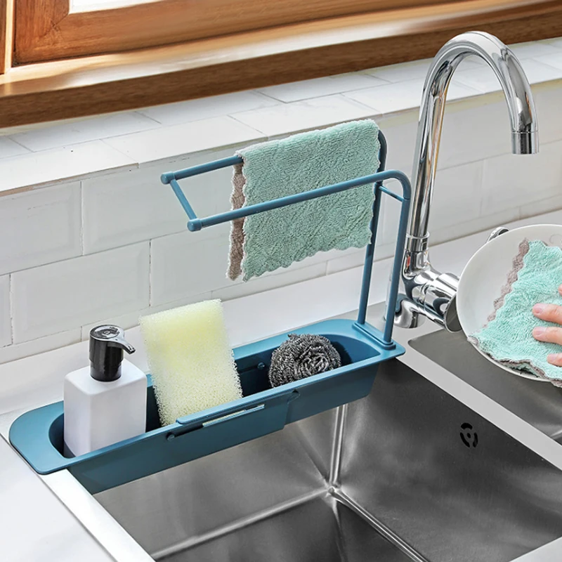 

Kitchen drain sink rack telescopic rack kitchen drain trough adjustable telescopic wipe rack storage hanging basket rack