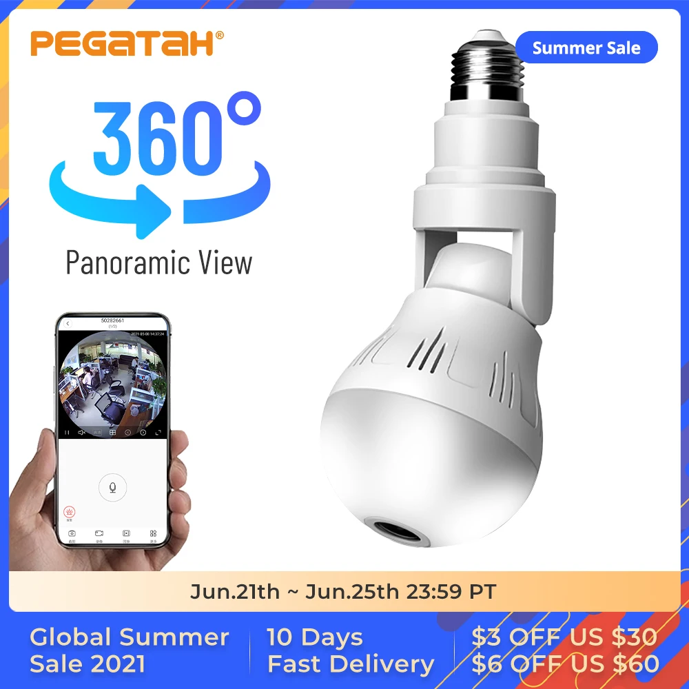 360 Wifi панорамная камера лампа 2MP Панорамное ночное видение двухстороннее аудио