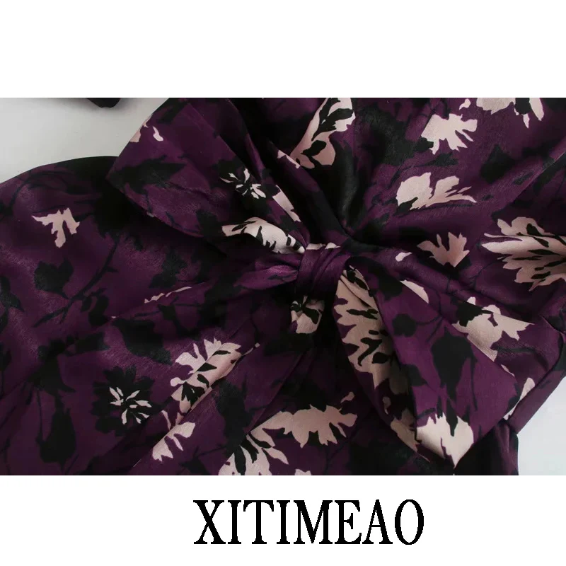 

ZA 2021 New Women Dresses Spring Autumn Vintage Print Casual Long Sleeve Retro High Collar Leisure Vacation Long Skirt With Belt