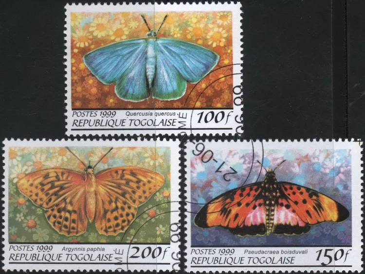 

3Pcs/Set Togo Post Stamps 1999 Butterfly Marked Postage Stamps for Collecting