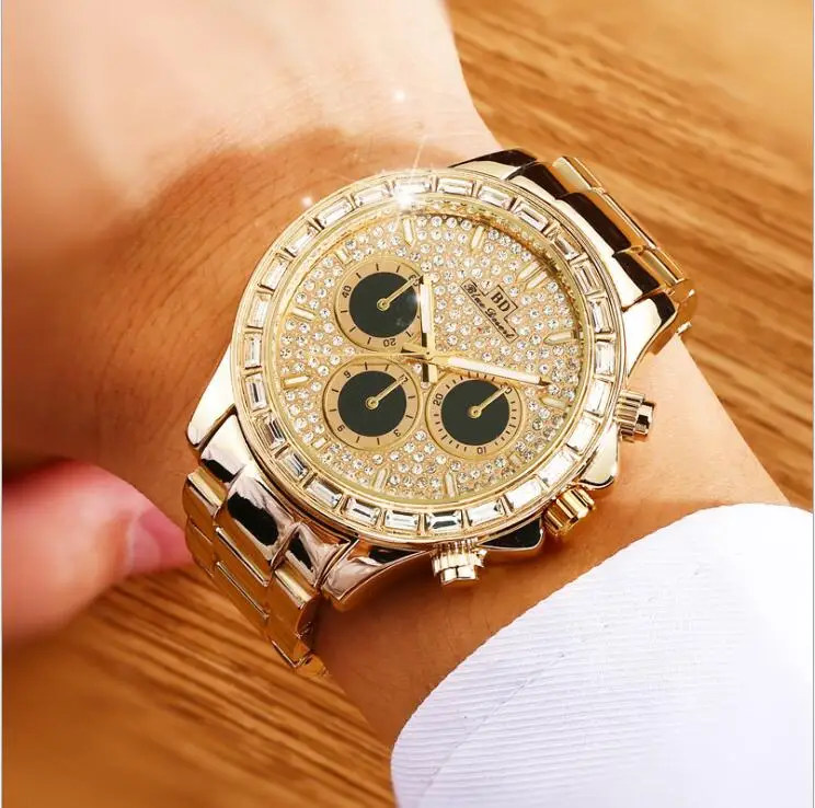 Часы наручные мужские кварцевые роскошные брендовые дизайнерские со стразами