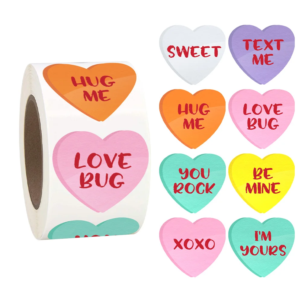 

Valentine Candy Color Heart Shaped Stickers 500pcs/roll Cute Stickers for Wedding Decorations Accessories Party Favor Supplies