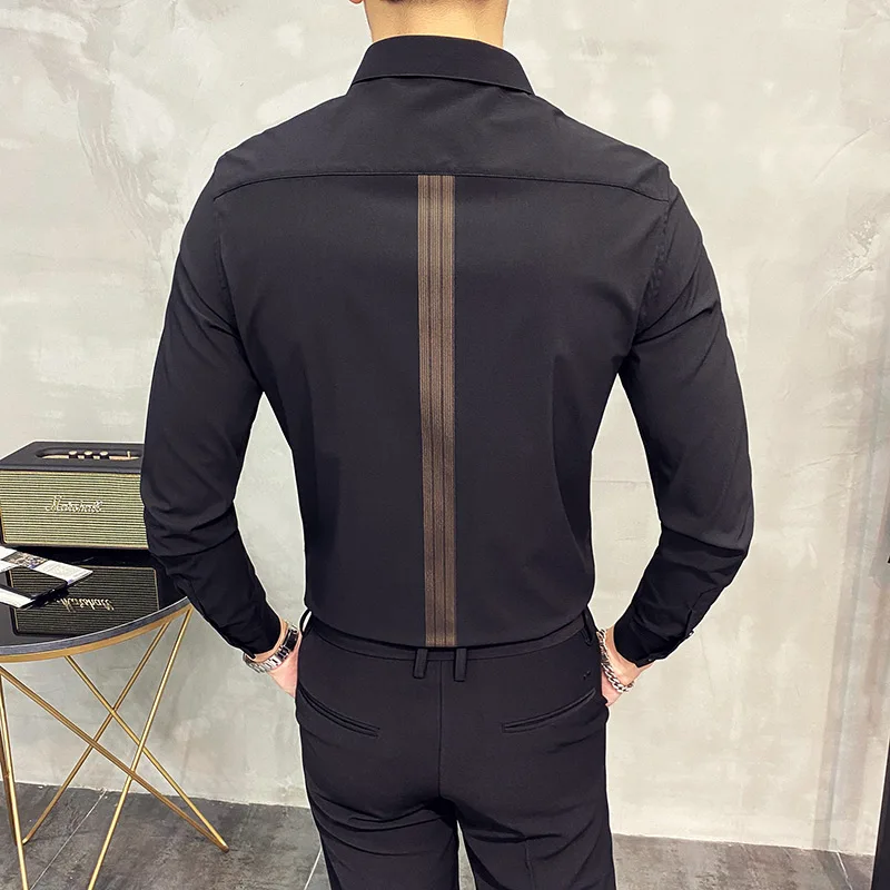 

Striped Men Brand Shirs Long Sleeve Slim Fit Business Formal Dress Shirts Male Social Party Office Casual Shirt Camisa Masculina