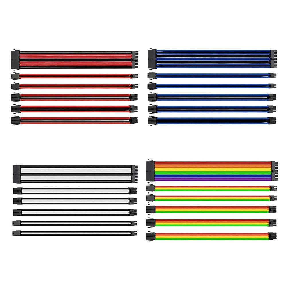 Комплект удлинительных кабелей питания для ПК 12 дюймов 18AWG 24pin ATX 4 + 4pin EPS 6 2Pin PCI e 6pin