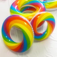 inflatable rainbow swimming ring for girls 2 14 years pool float baby swimming circle water wheel pool party toys