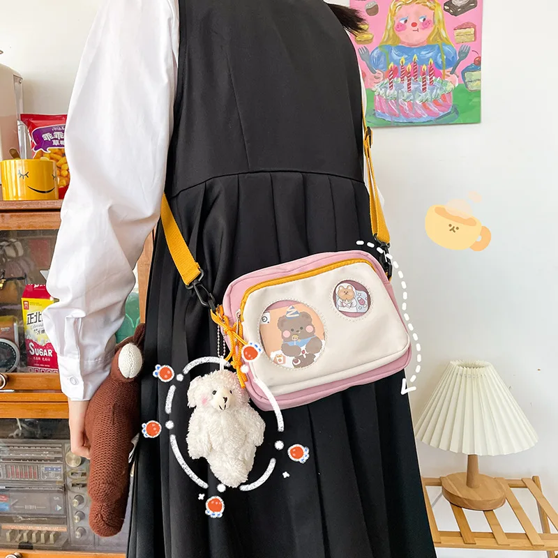

Japanese College Style Girl Student Canvas Small Bag Cute Transparent Girl Messenger Bag Women Shoulder Bag