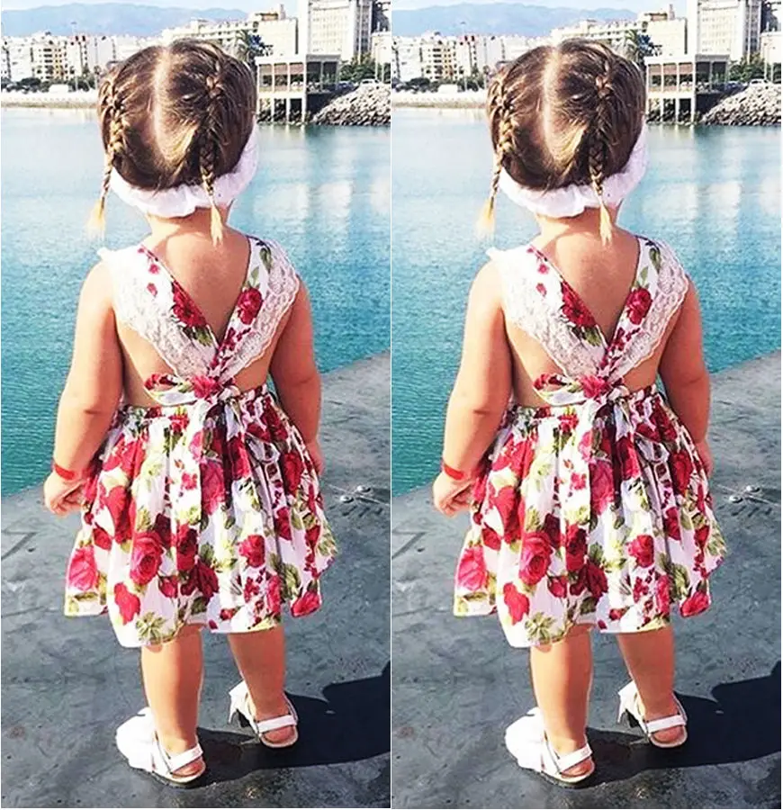 2018 Новое модное милое кружевное платье с цветочным рисунком для маленьких