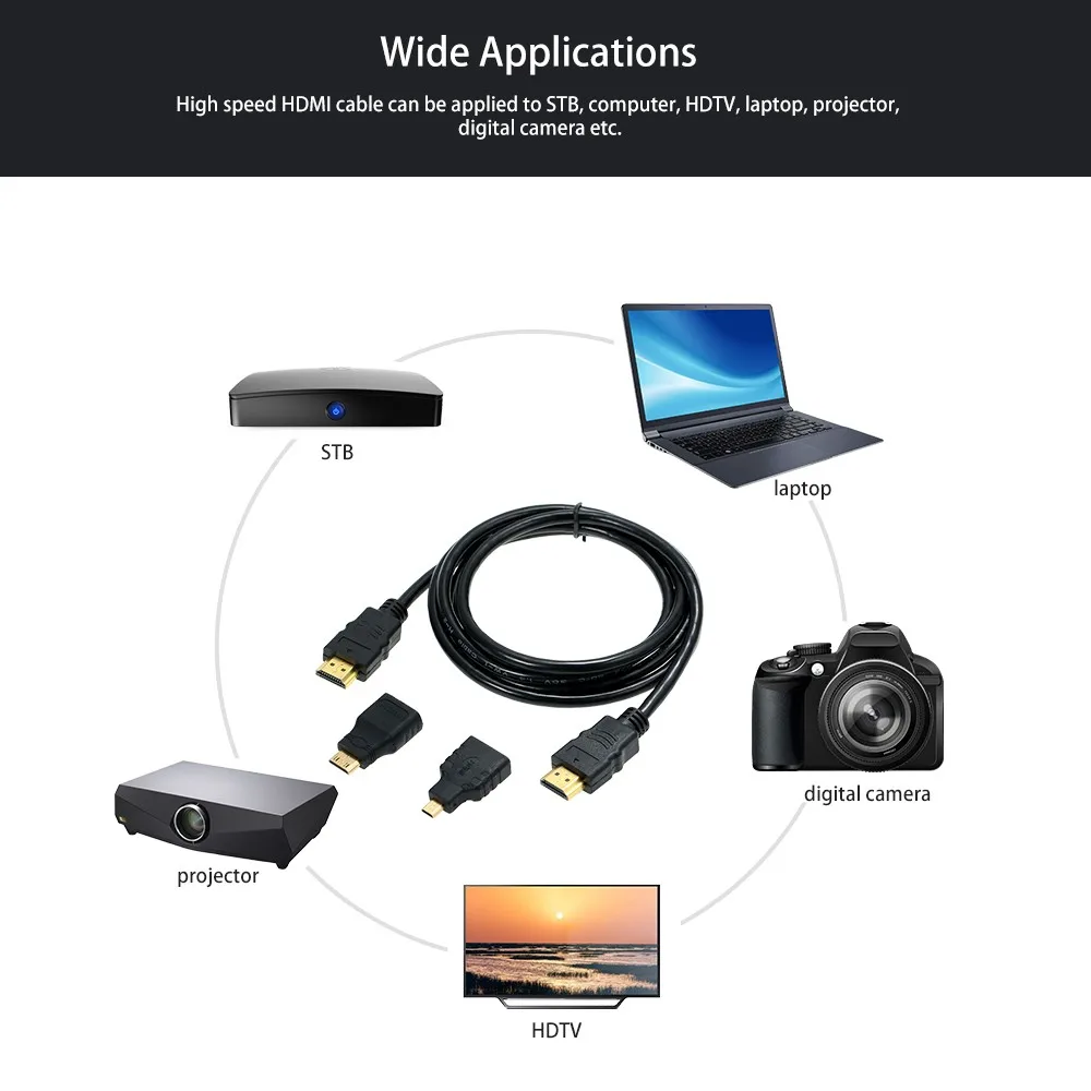 3 в 1 кабель HDMI папа к мужчине провод + микро HD адаптер мини 5 м|Кабели HDMI| |