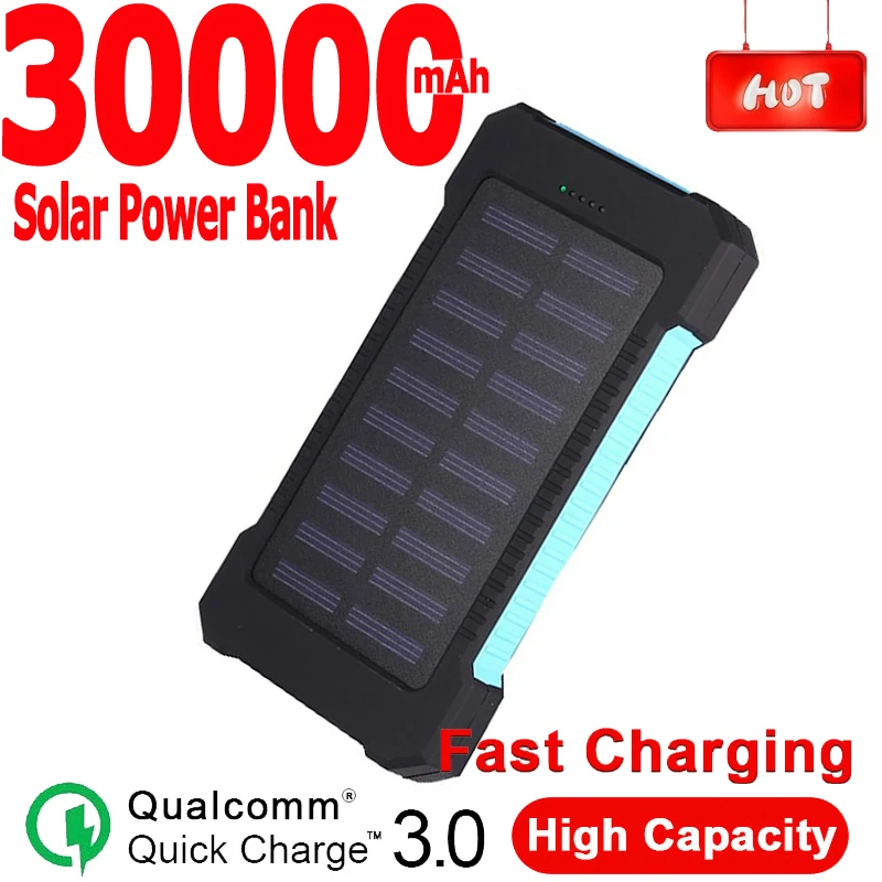 30000 мАч Зарядное устройство на солнечной батареи для мобильного телефона