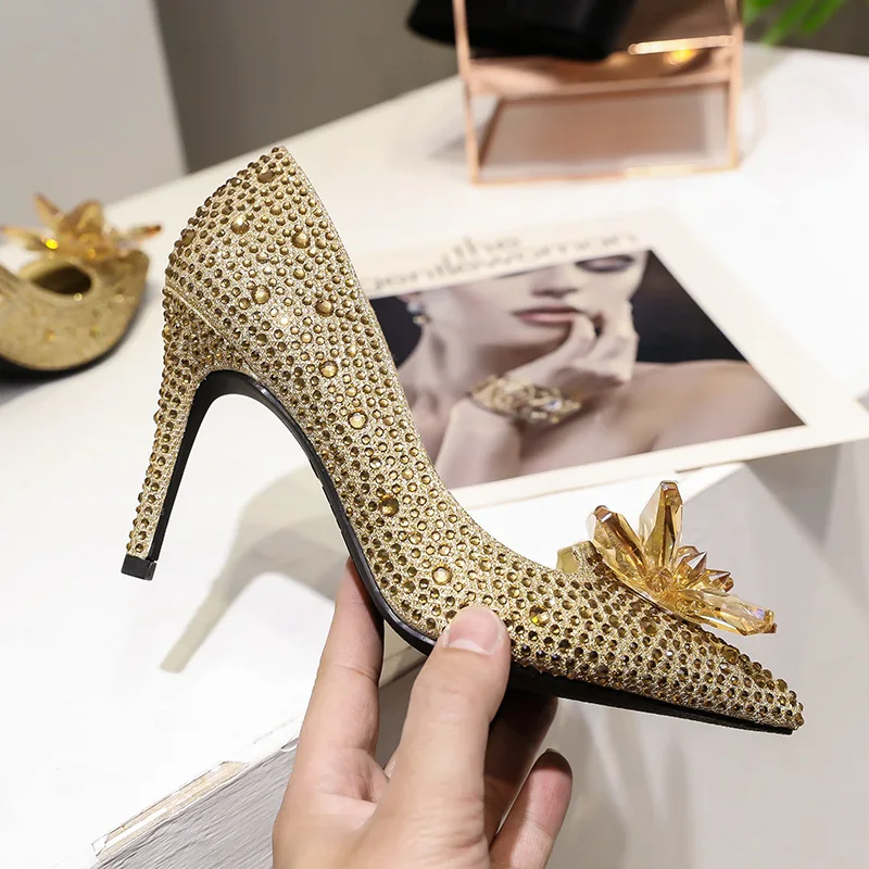 European Wedding Shoes Stiletto Pointed Red Bridal Fashion Bridesmaid High Heel Female Rhinestone Crystal | Обувь
