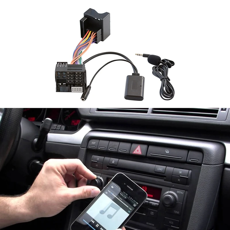 

NEW-Car Bluetooth 5.0 Aux Cable Microphone Handsfree Mobile Phone Free Calling Adapter For- A3 TT A4 S4 A6 A8 A8 07-14