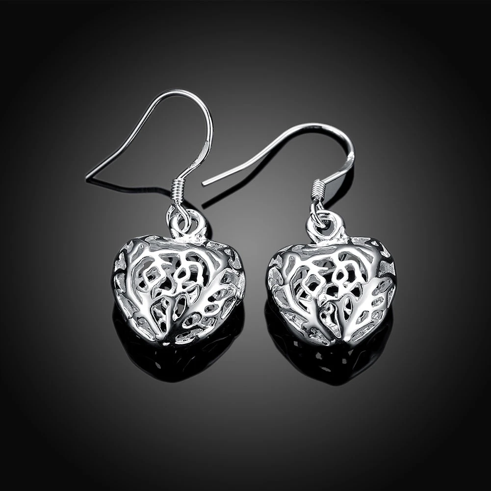 

LEKANI 925 Sterling Silver Hollow Heart Ball Drop Earrings For Woman Wedding Engagement Party Fashion Charm Jewelry