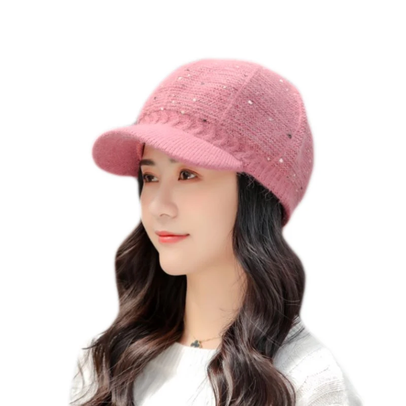 

Wool Beret Women Winter Hat Beanie Warm Knit Double Layers Soft Thick Thermal Snow Skiing Outdoor Accessory For Female Adult