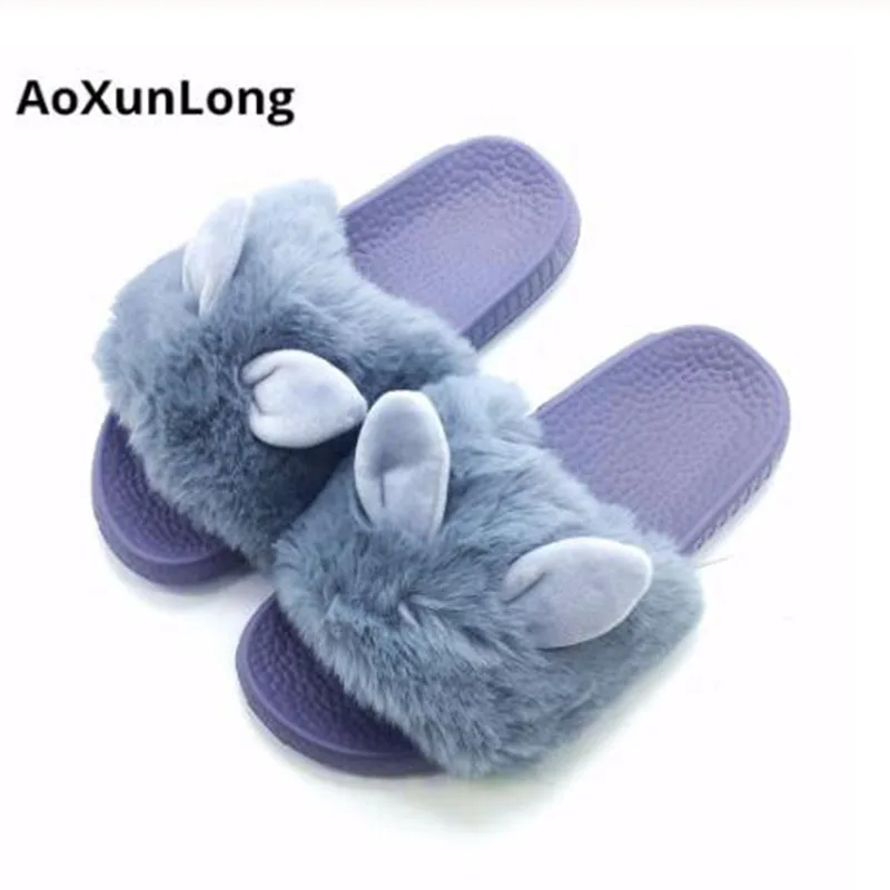 Женские плюшевые домашние тапочки черные или серые тапки из полимера на плоской