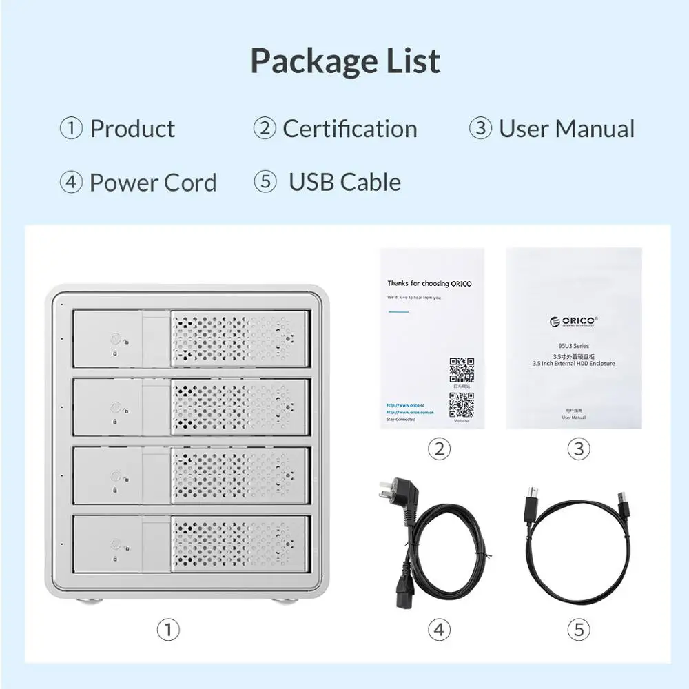 Док-станция ORICO 4 Bay 3 5 ''SATA к USB 0 HDD с 150 Вт внутренним адаптером питания
