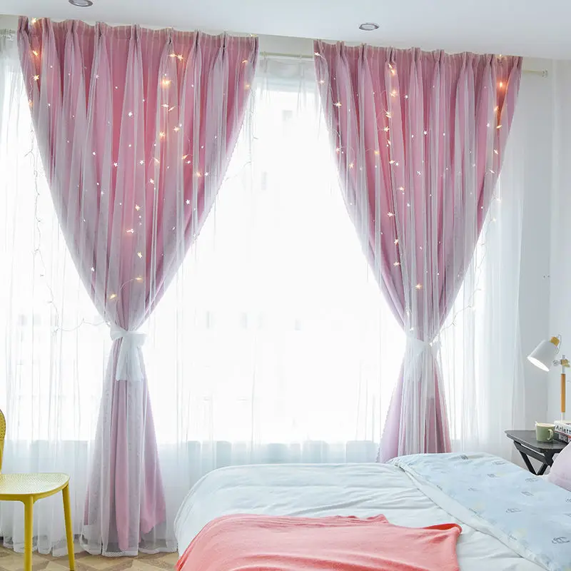 

1pcs New Simple and Modern Princess Style Punch Curtains Bedroom Bay Window Balcony Shading Rental House Shade Cloth Top F8469