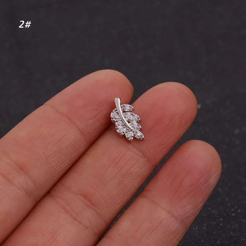 1Piece Rose Gold Silver Color Wing Leaf Star shape CZ Daith Tragus Cartilage Piercing Jewelry Stud Earring | Украшения и