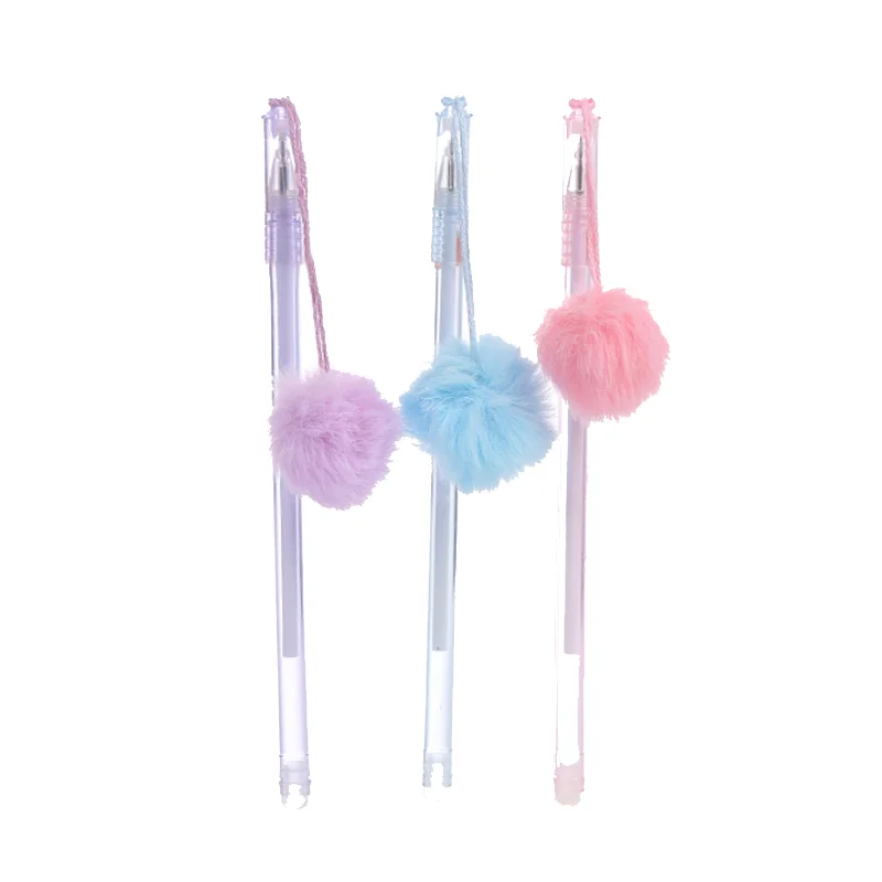 

3pc Kawaii Student Gel Pen Cute Hair Ball Pendant Pen Cartoon Learning Stationery Office Supplies Supplies Black Sign Pen