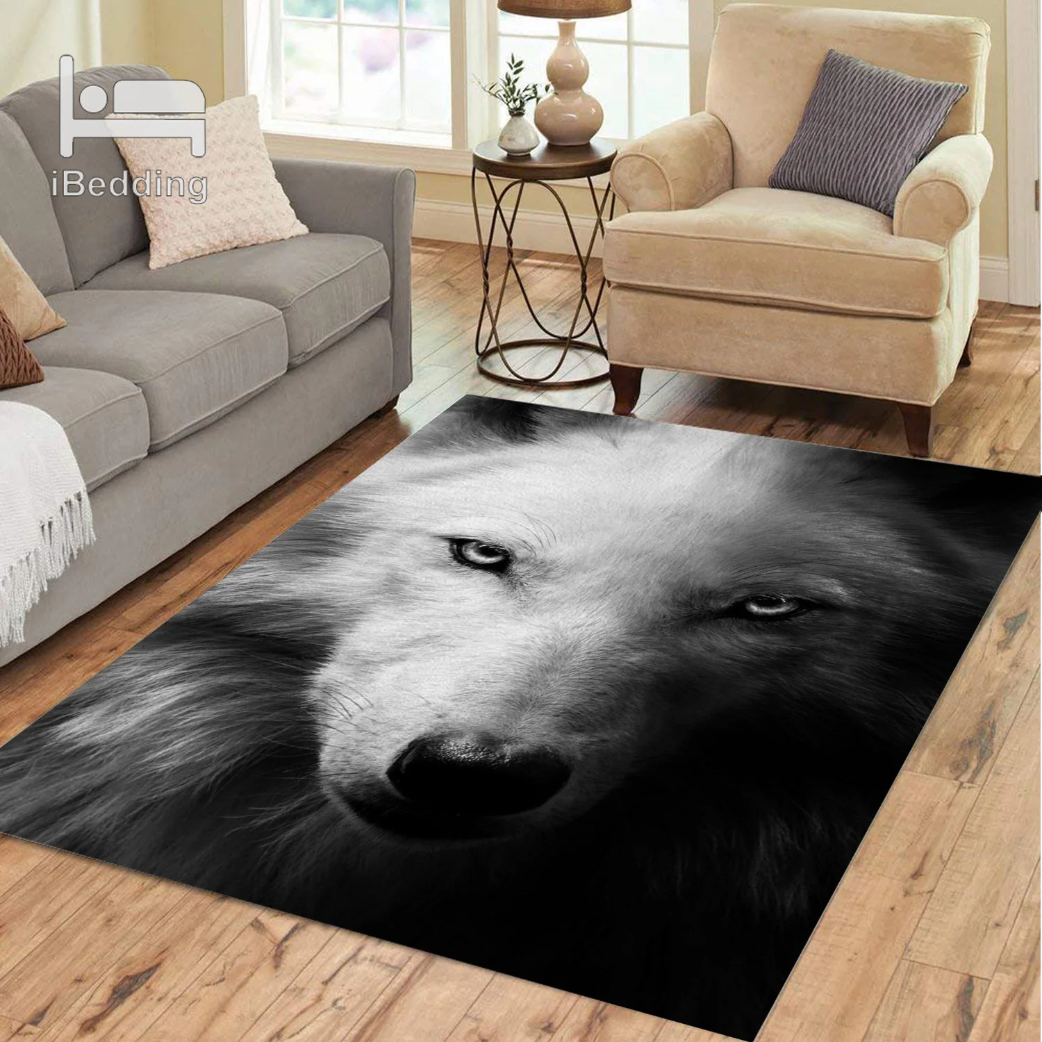 Коврик с лицом злого волка и красными глазами Синий огненный ковер домашний