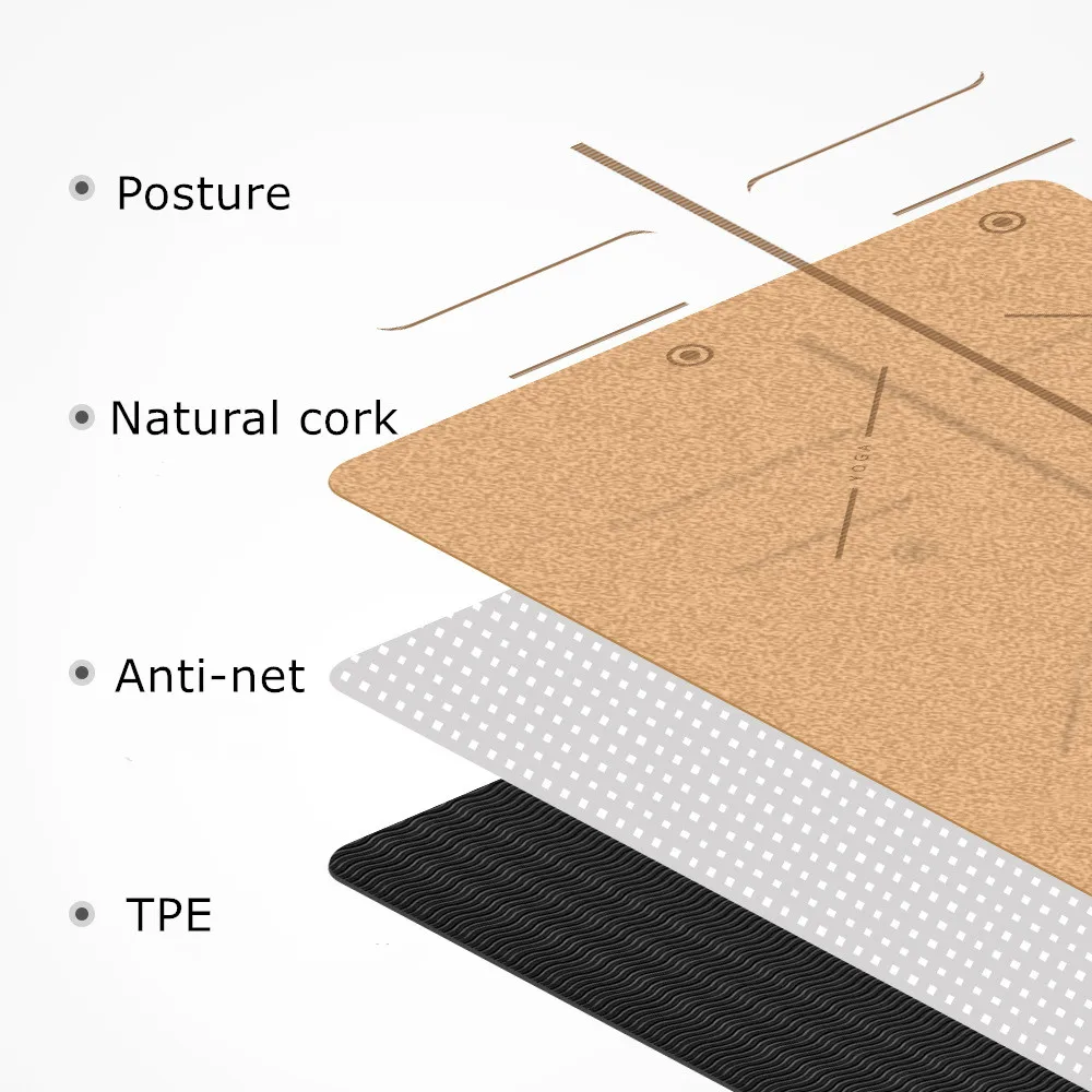 Коврик для йоги из натуральной пробки 183 + 61 коврик фитнеса тренажерного зала