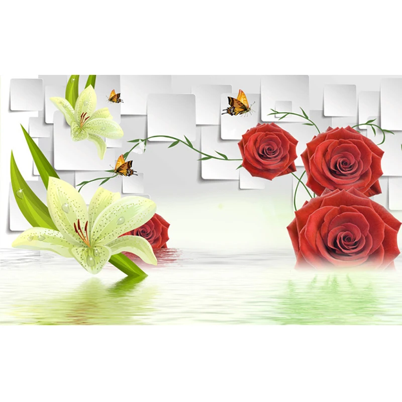 

Custom 3d Wallpaper Elegant Rose Romantic Red Flower Wall Mural Pvc Home Decoration