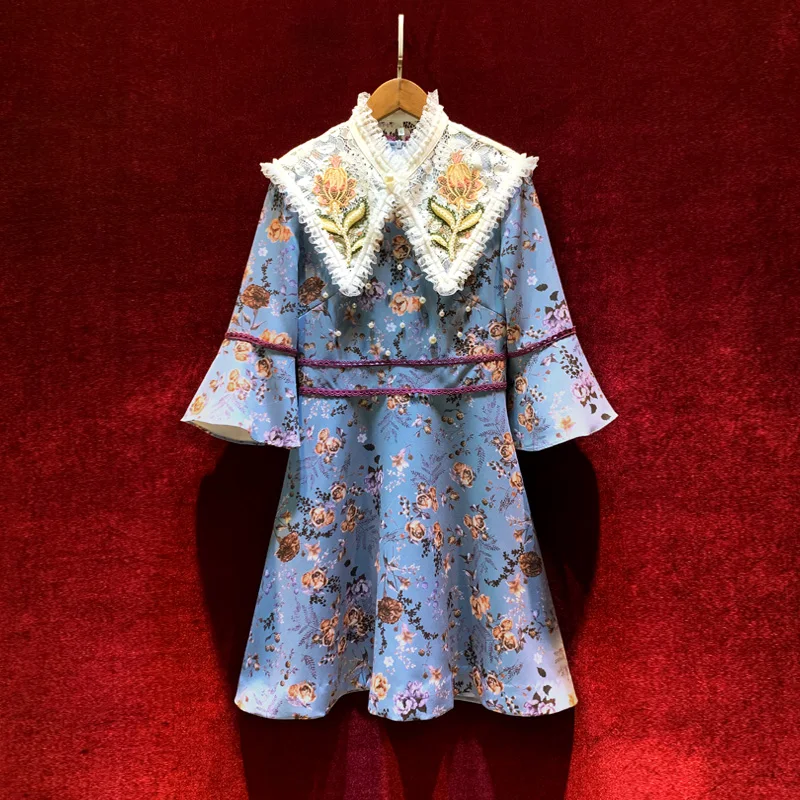 

New style retro floral printed nail pearl bud embroidered fake collar with distinguished and thin temperament