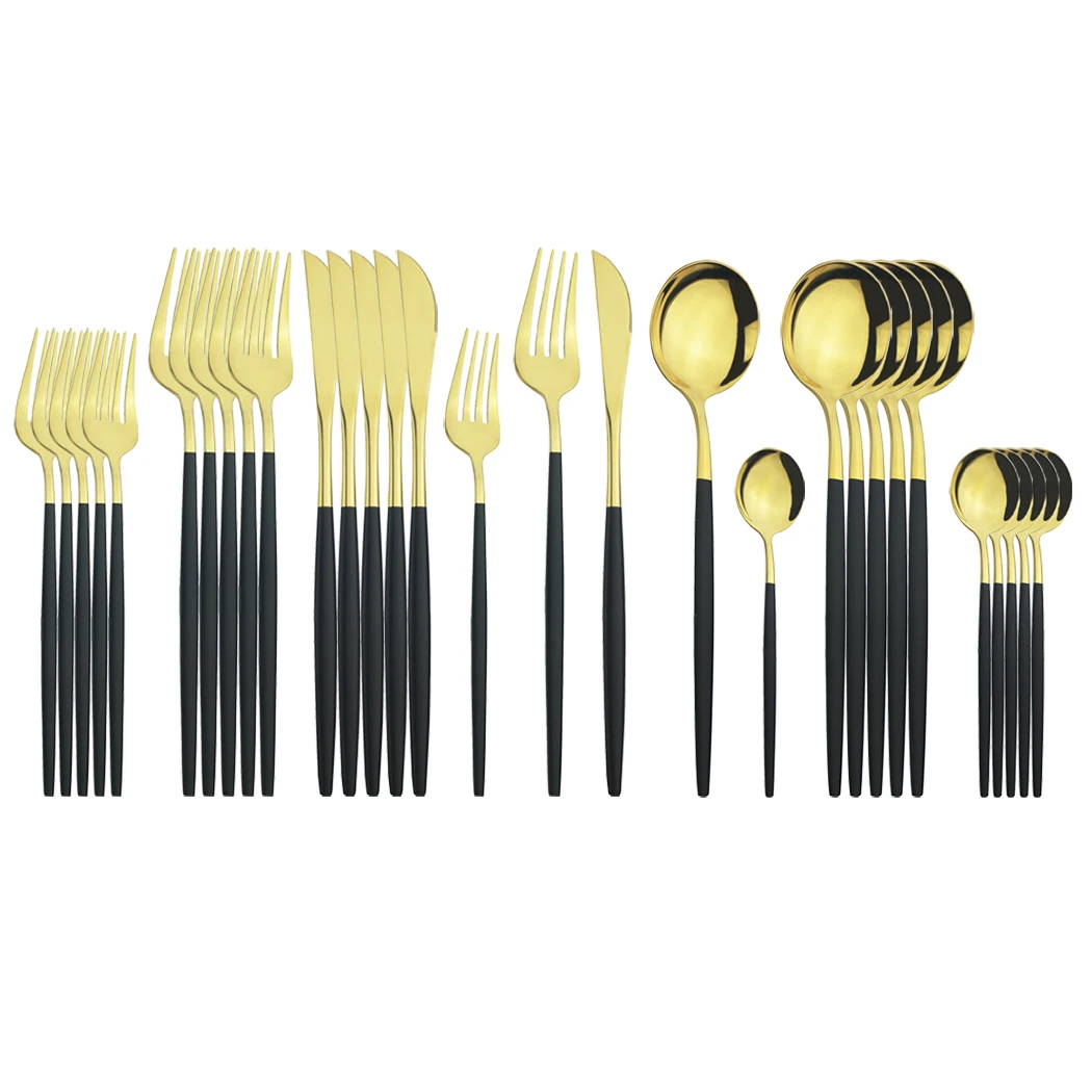 Набор столовых приборов из нержавеющей стали черного и золотого цвета 30